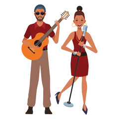 musician playing guitar and singing