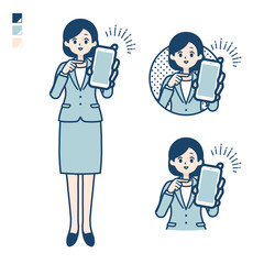 calm type suit business woman_smartphone show screen