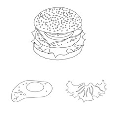 Isolated object of burger and sandwich icon. Set of burger and slice stock vector illustration.