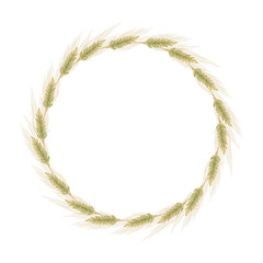 Ears of barley, wheat or rye. Round wreath isolated on white background. Vector illustration of bread cereals in cartoon flat style.