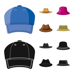 Vector illustration of headgear and cap logo. Collection of headgear and accessory vector icon for stock.