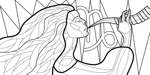 black-and-white illustration with the image of a girl symbolizing zodiac sign