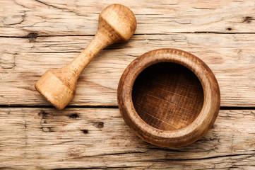 Wooden mortar and pestle