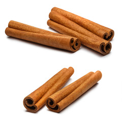 Set of cinnamon sticks, isolated on white background