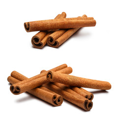 Set of cinnamon sticks, isolated on white background