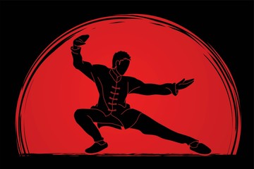 Kung fu action ready to fight cartoon graphic vector.