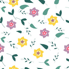 Seamless pattern of abstract branches and flowers on a white background. hand drawn