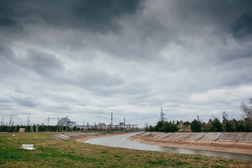  View of the destroyed Reactor 4 and the Memorial for the Chernobyl liquidators, Chernobyl...