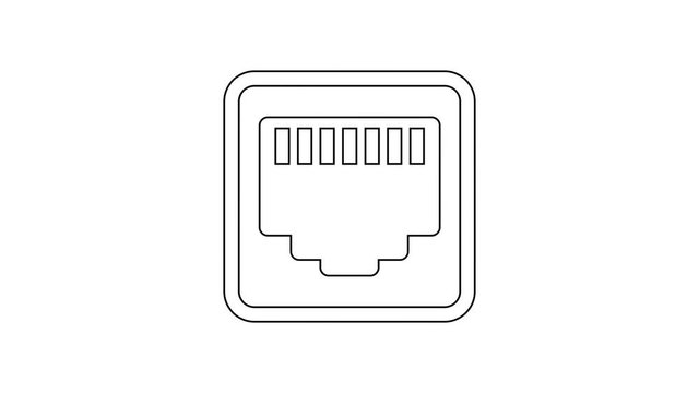 Grey Network port - cable socket line icon on white background. LAN, ethernet port sign. Local area connector icon. 4K Video motion graphic animation