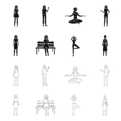 Isolated object of posture and mood logo. Set of posture and female vector icon for stock.