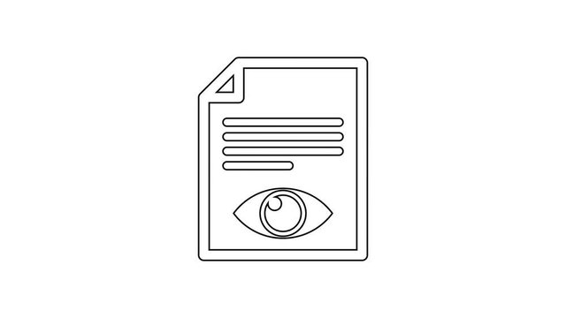Grey Paper page with eye symbol line icon on white background. Open information file sign. 4K Video motion graphic animation