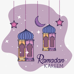 ramadan kareem decoration with lamps and moon