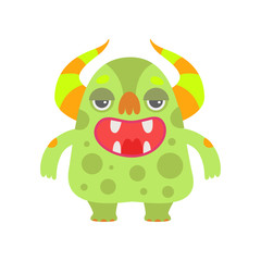Cute Green Monster with Open Mouth, Funny Alien Cartoon Character Fantastic Creature Vector Illustration