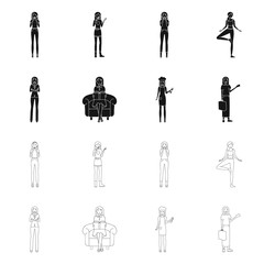 Obraz premium Vector illustration of posture and mood symbol. Collection of posture and female stock symbol for web.
