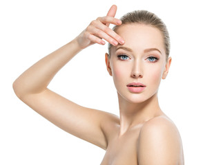 Beautiful face of young woman with perfect health  skin