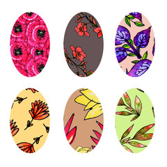 Fototapeta premium Set of Easter eggs with a pattern. Six elements. Happy Easter. Set of Easter eggs with different texture.Happy easter eggs