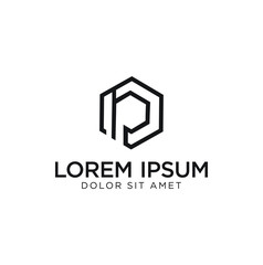 logo with abstract letter concept IP hexagon