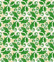 Floral vector ornament. Seamless abstract classic background with flowers. Green and golden pattern with repeating floral elements. Ornament for fabric, wallpaper and packaging
