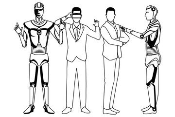 humanoid robot and businessmen black and white