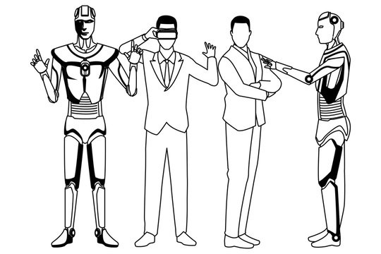 humanoid robot and businessmen black and white © Jemastock