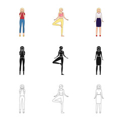 Vector design of posture and mood symbol. Collection of posture and female vector icon for stock.