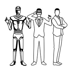 humanoid robot and businessmen black and white