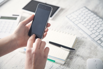Business girl using smartphone. Technology