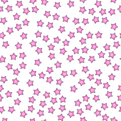 Pink star seamless pattern on white background. Paper print design. Abstract retro vector illustration. Trendy textile, fabric, wrapping. Modern space decoration.