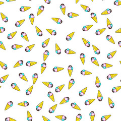 Ice cream seamless pattern on white background. Paper print design. Abstract retro vector illustration. Trendy textile, fabric, wrapping. Modern space decoration.