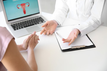 Gynecologist working with patient in office