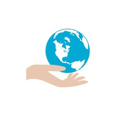 Hand hold earth, save the planet concept, icon or logo