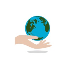 Hand hold earth, save the planet concept, icon or logo