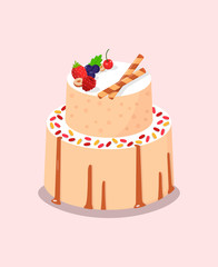 Baked Cake with Sweet Berries, Cookies, Nuts.