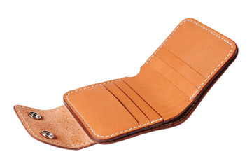 Leather accessories on a white background, wallets, coin boxes and straps, isolated