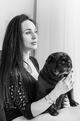 Woman with a pets. Love and caring human of animals 