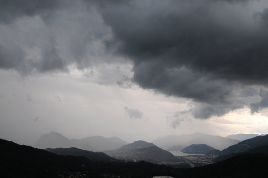 Beautiful view over the Lugano region during a storm in Switzerland © Marlon