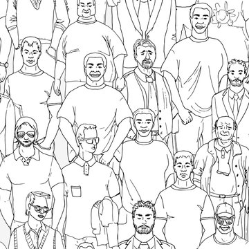 seamless crod of men vector pattern. Hand drawn