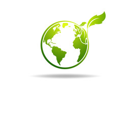Fototapeta premium Green earth ,Green leaf paper art. Ecology concept. white background