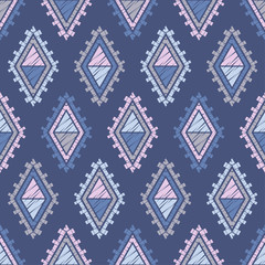 Ethnic boho seamless pattern. Embroidery on fabric. Patchwork texture. Weaving. Traditional ornament. Tribal pattern. Folk motif. Can be used for wallpaper, textile, invitation card, wrapping, web pag