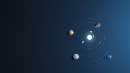 3d model of the solar system. Model of the solar system on blue background © Steamaze