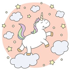 Cute unicorn on the clouds