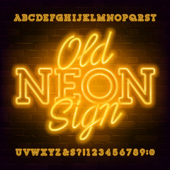 Old Neon Sign alphabet font. Light bulb retro letters and numbers. Stock vector typeface for your typography design.