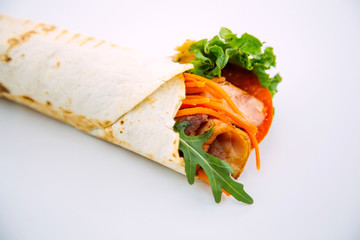 tortilla wraps with meat and vegetables