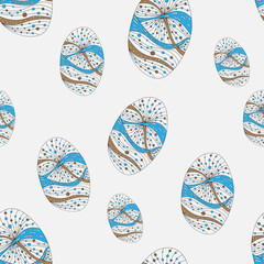 Vector seamless pattern of zentagle eggs in gray, brown, blue colors