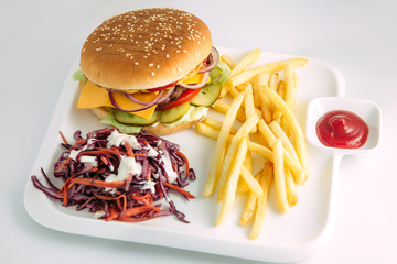 hamburger and french fries