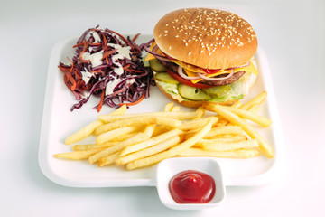 hamburger and french fries