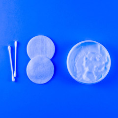 Cosmetics for care in trend neon blue color.