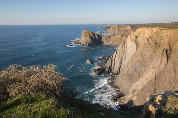 Fototapeta na wymiar Cliffs at Arrifana Beach; Algarve
