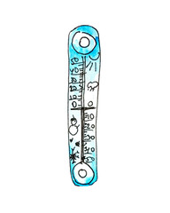 Outdoor thermometer with Celsius scale watercolor sketch for measuring temperature in the street or at home