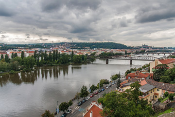 Fototapeta na wymiar The Vltava River and Railway Bridge from Vyšehrad, Prague